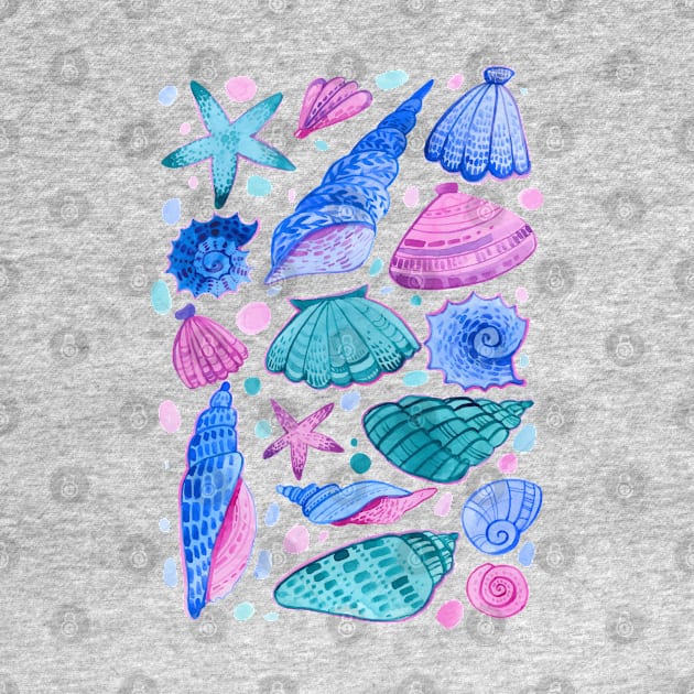 Shells watercolor hand drawn by Mako Design 